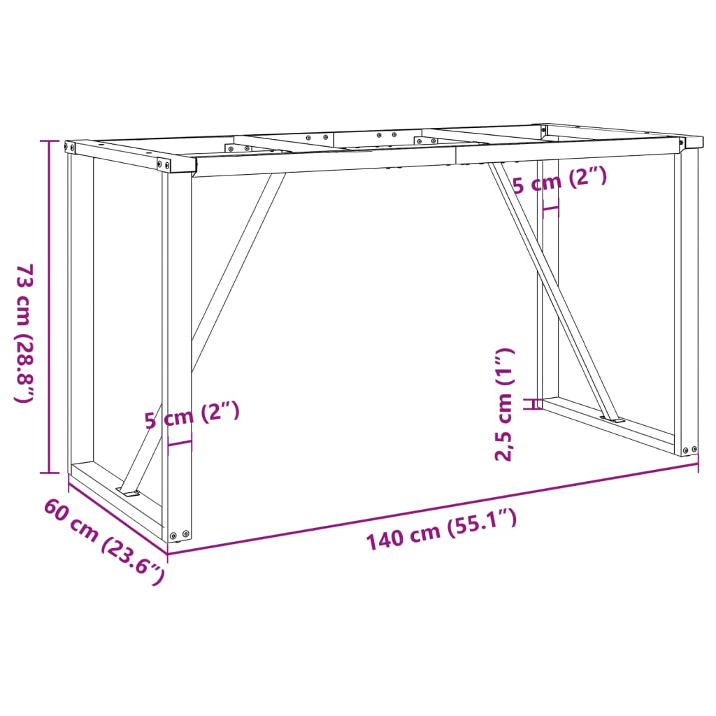 dining table frame in O-shape 140x60x73 cm steel